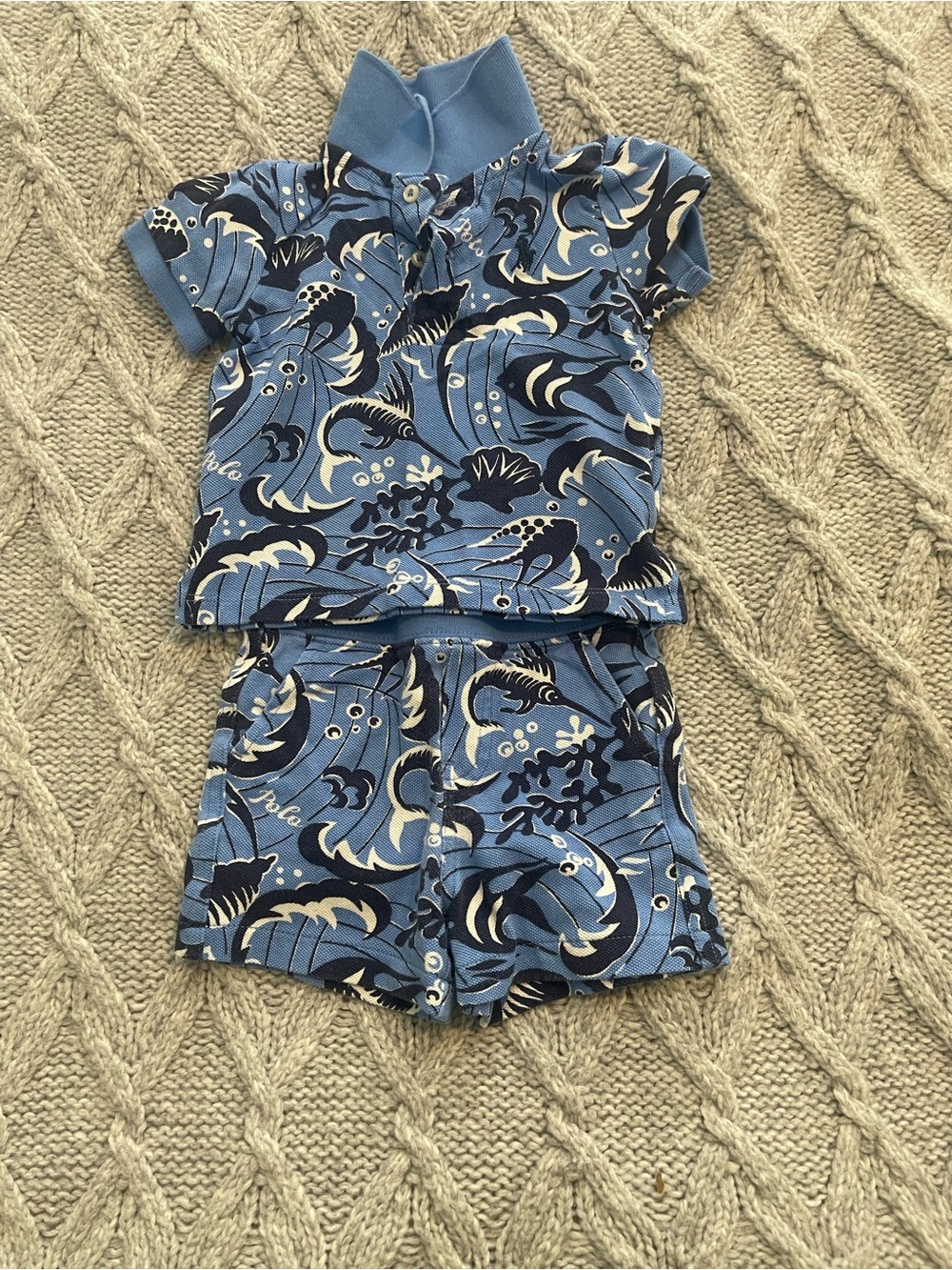 Kids Blue Wave Print Pajama Set
